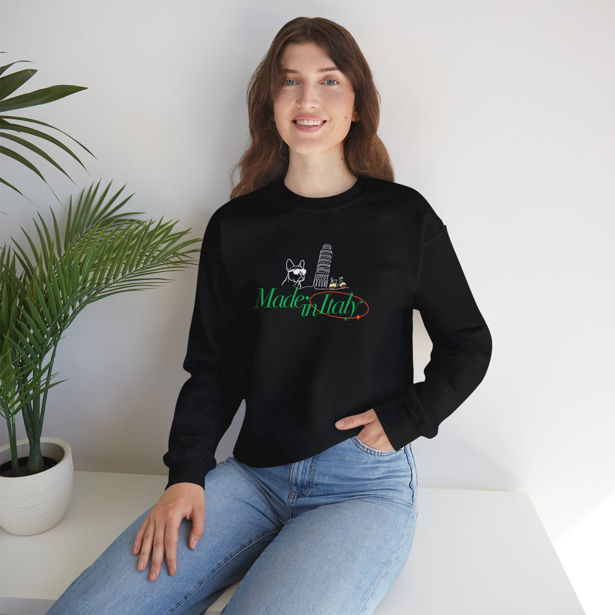 French Bulldog Pisa Vespa Sweatshirt, Italian Dog Lover Crewneck Pullover