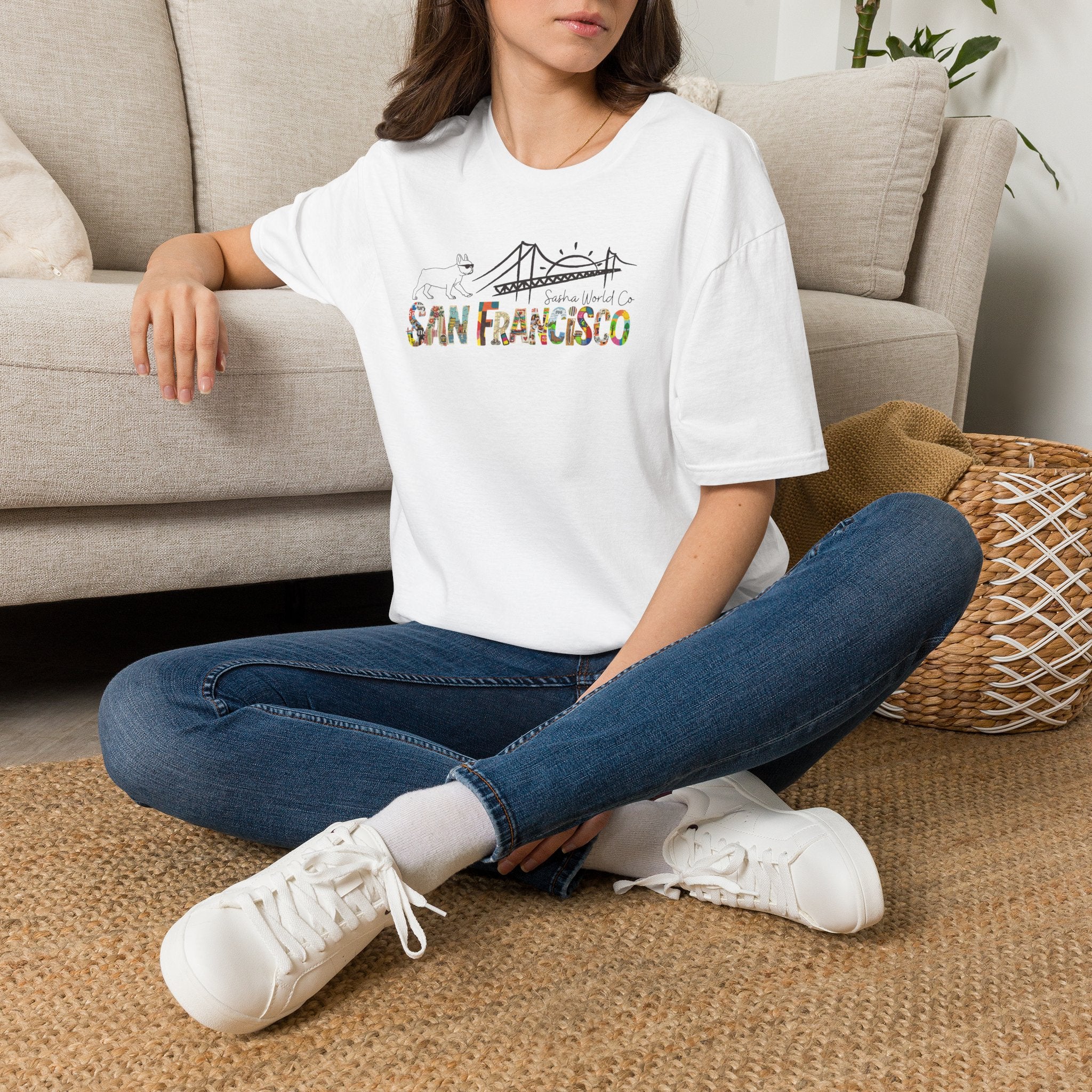 San Francisco Shirt, Golden Gate Bridge Collage Tee, French Bulldog Graphic Top, Vintage California City Gift