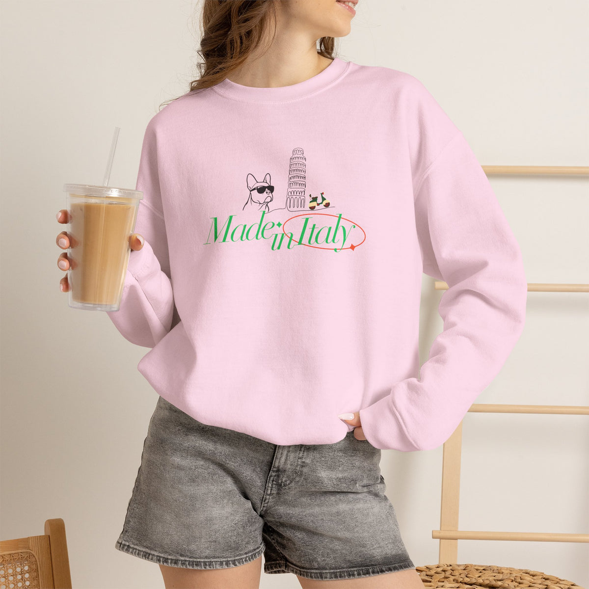 French Bulldog Pisa Vespa Sweatshirt, Italian Dog Lover Crewneck Pullover