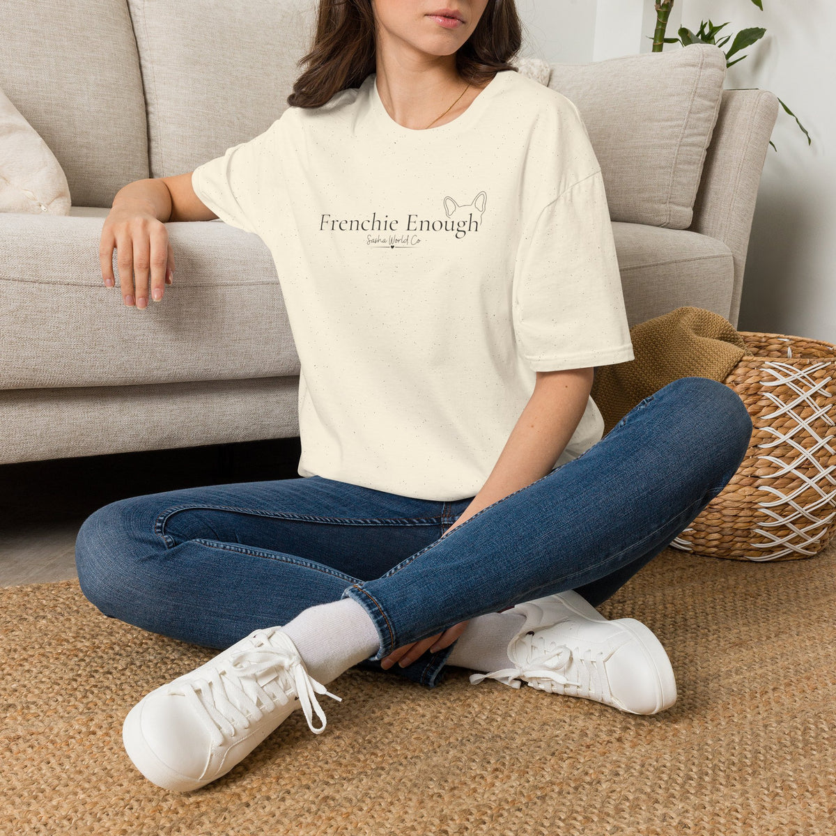 Frenchie Enough Shirt, Elegant French Bulldog Ear Graphic Tee, Dog Mom Minimalist Top, Script Font Frenchie Lover Gift