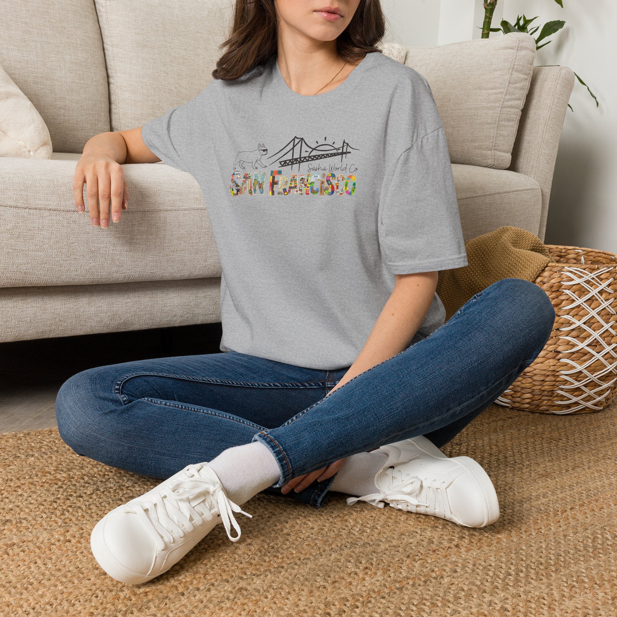 San Francisco Shirt, Golden Gate Bridge Collage Tee, French Bulldog Graphic Top, Vintage California City Gift