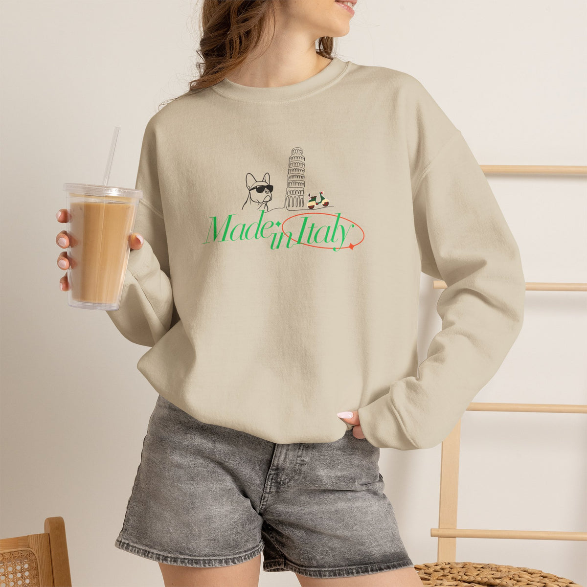 French Bulldog Pisa Vespa Sweatshirt, Italian Dog Lover Crewneck Pullover
