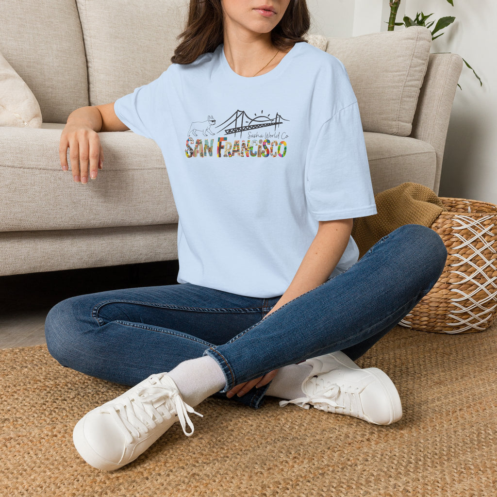 San Francisco Shirt, Golden Gate Bridge Collage Tee, French Bulldog Graphic Top, Vintage California City Gift