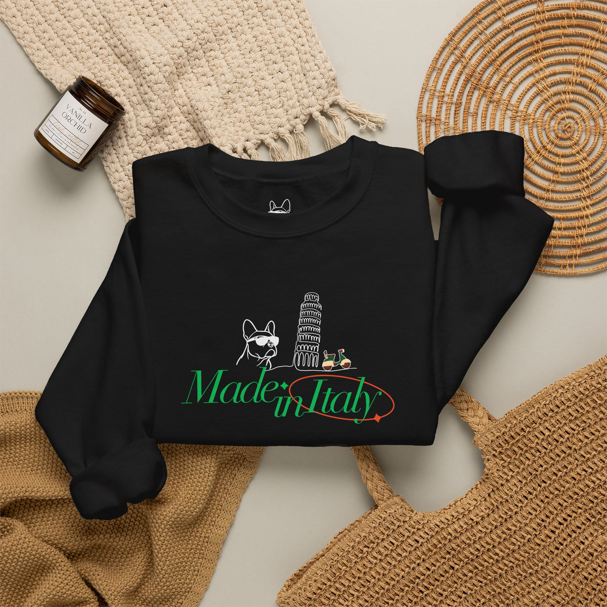 French Bulldog Pisa Vespa Sweatshirt, Italian Dog Lover Crewneck Pullover