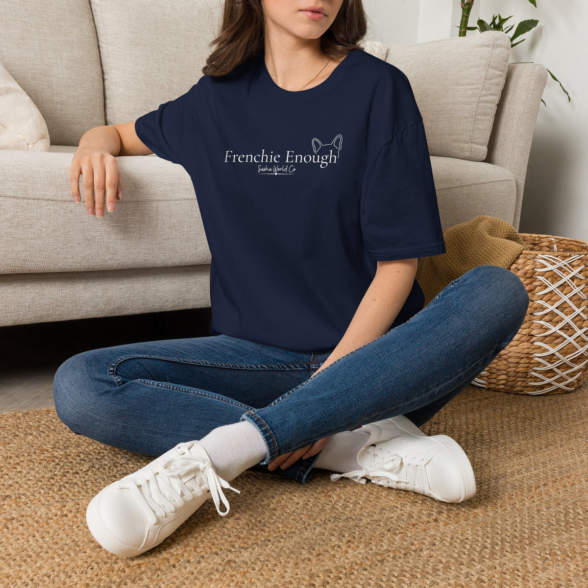 Frenchie Enough Shirt, Elegant French Bulldog Ear Graphic Tee, Dog Mom Minimalist Top, Script Font Frenchie Lover Gift
