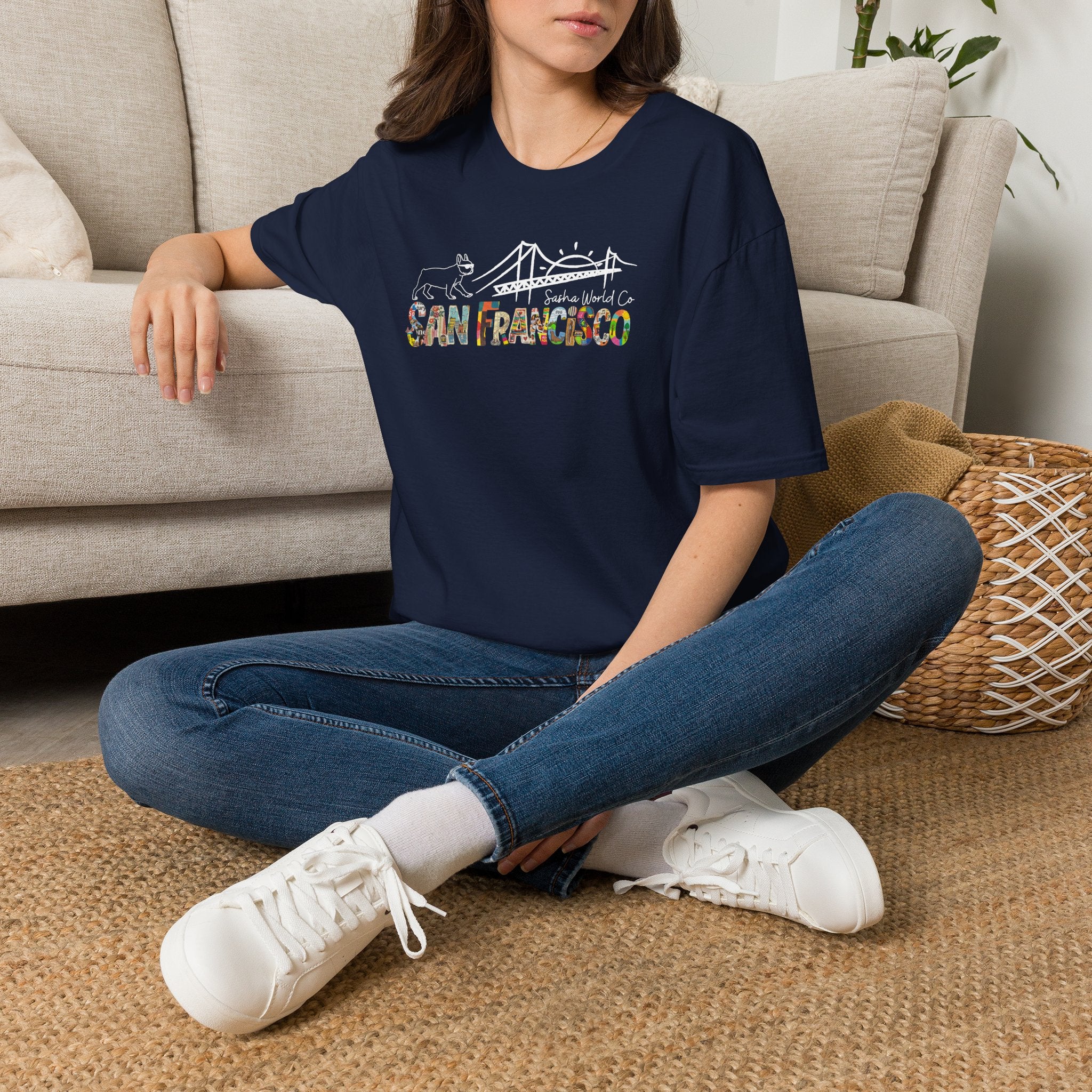 San Francisco Shirt, Golden Gate Bridge Collage Tee, French Bulldog Graphic Top, Vintage California City Gift