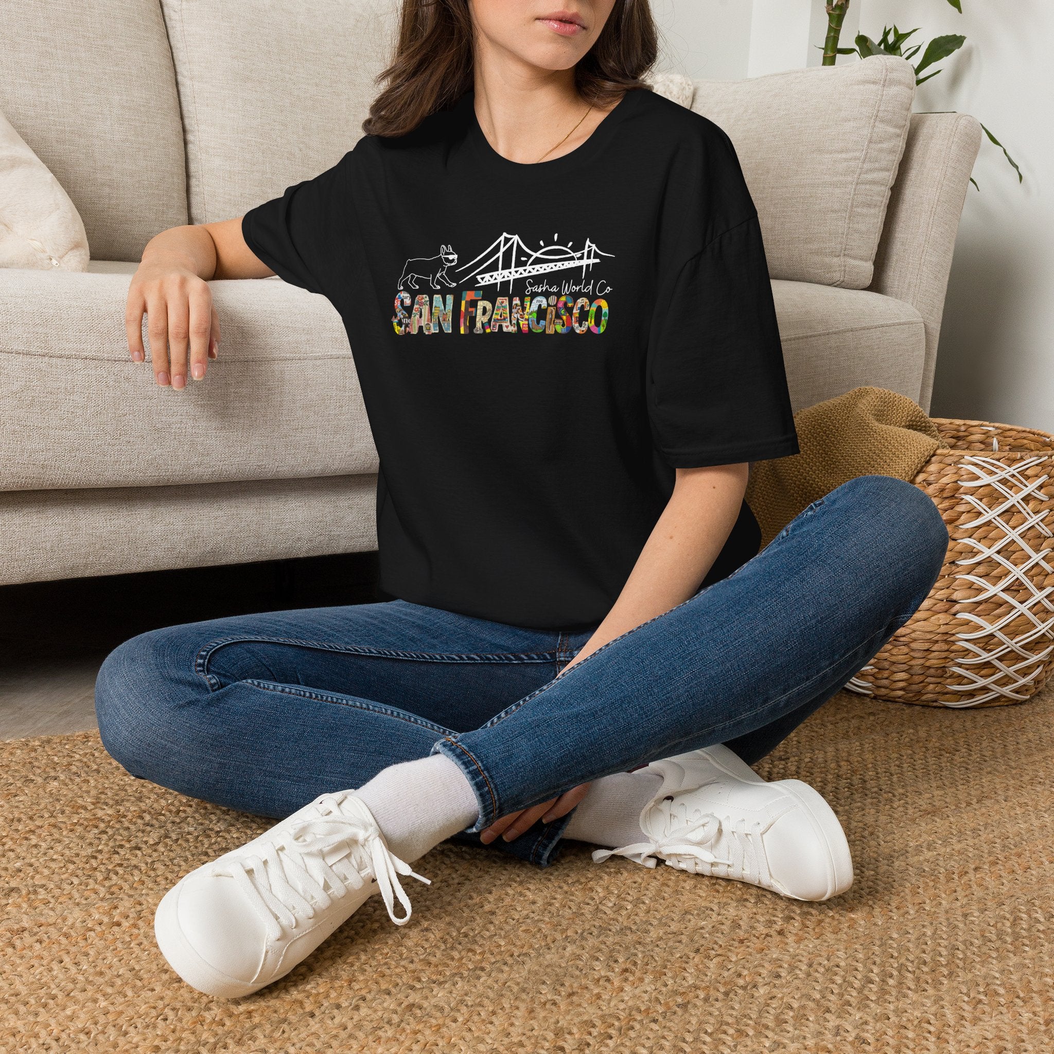 San Francisco Shirt, Golden Gate Bridge Collage Tee, French Bulldog Graphic Top, Vintage California City Gift
