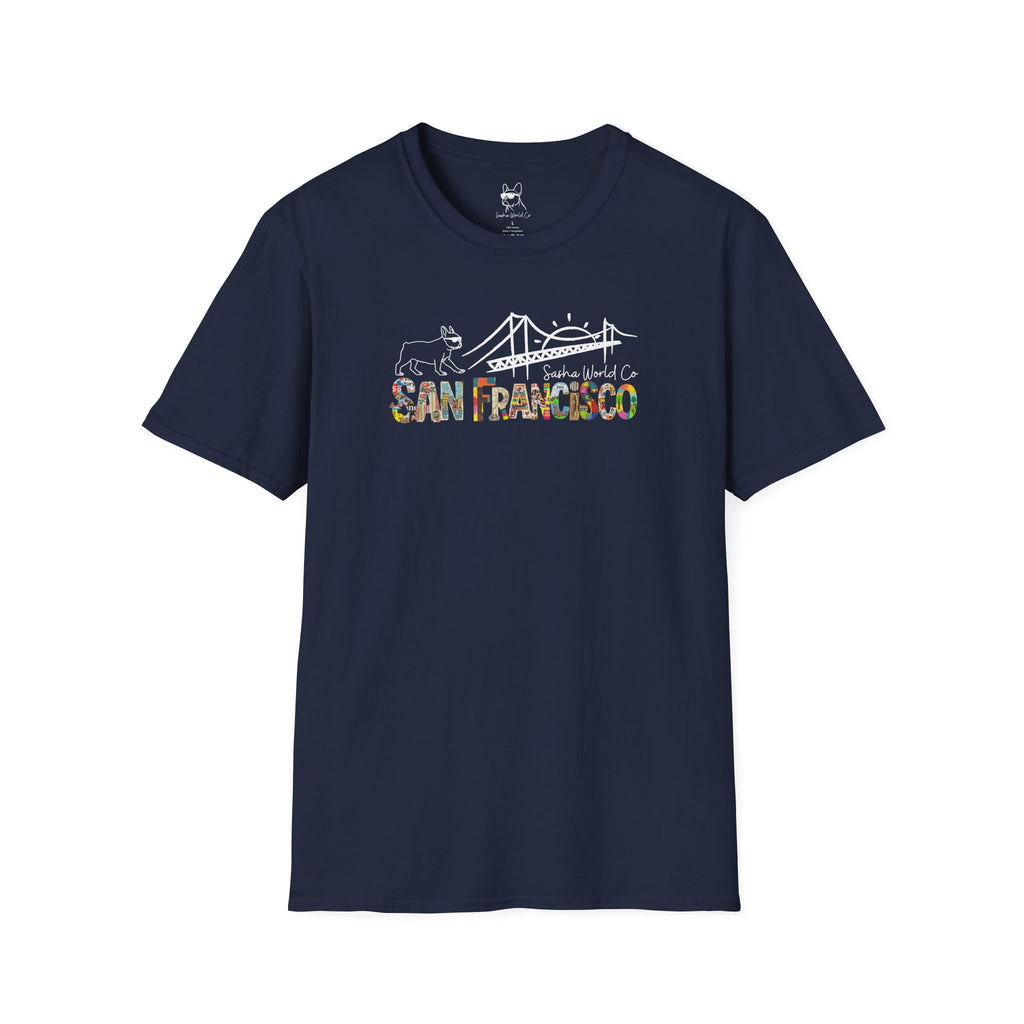 San Francisco Shirt, Golden Gate Bridge Collage Tee, French Bulldog Graphic Top, Vintage California City Gift