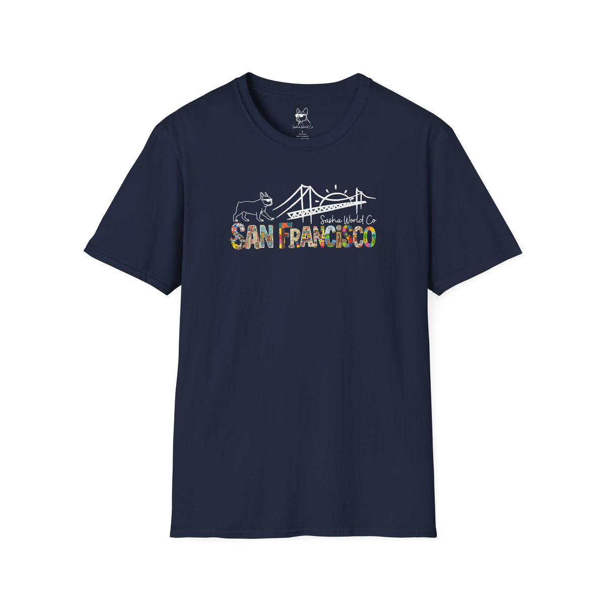 San Francisco Shirt, Golden Gate Bridge Collage Tee, French Bulldog Graphic Top, Vintage California City Gift
