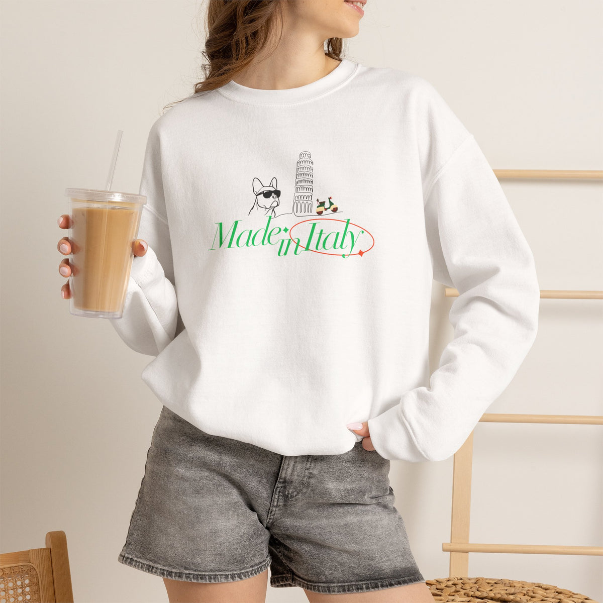 French Bulldog Pisa Vespa Sweatshirt, Italian Dog Lover Crewneck Pullover