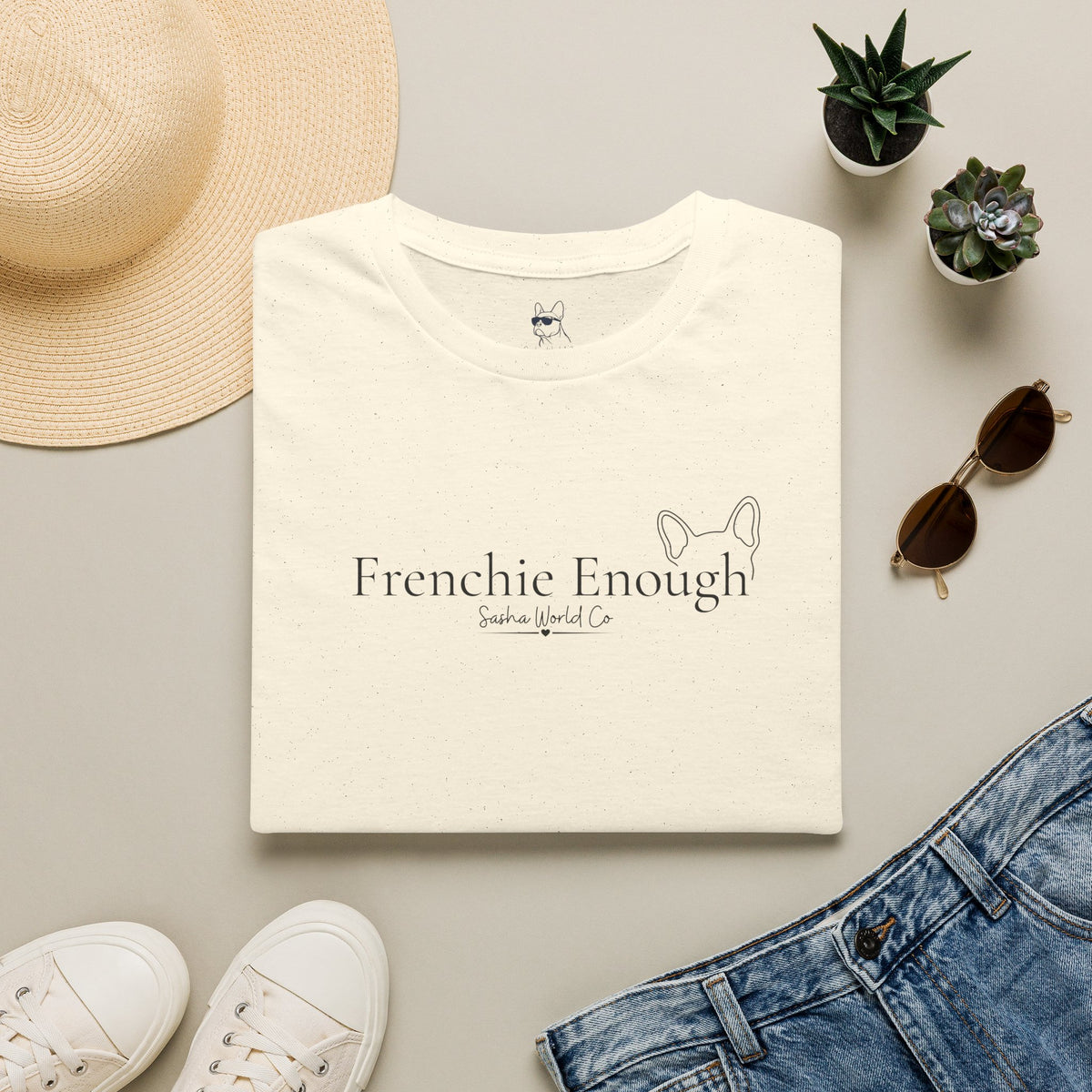 Frenchie Enough Shirt, Elegant French Bulldog Ear Graphic Tee, Dog Mom Minimalist Top, Script Font Frenchie Lover Gift