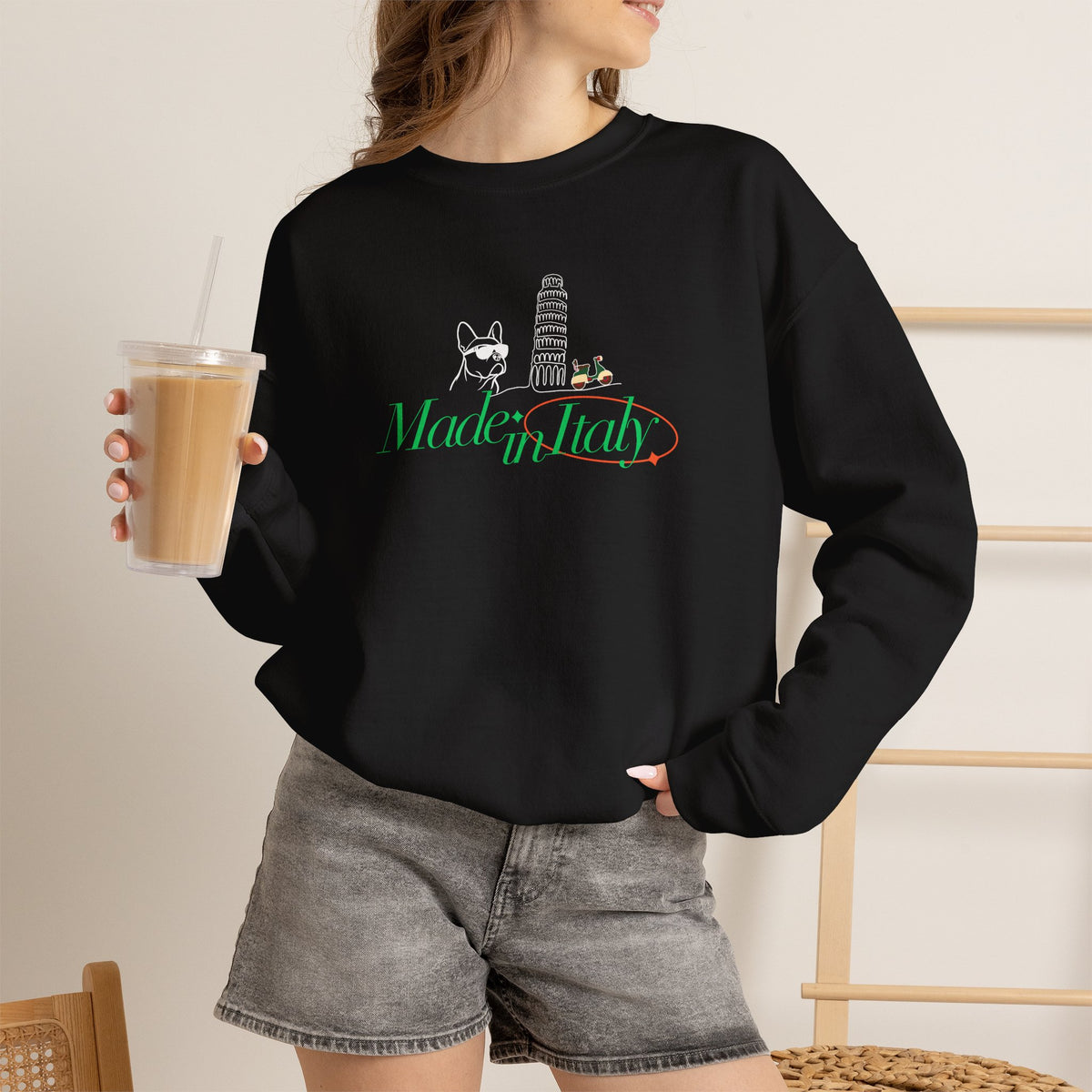 French Bulldog Pisa Vespa Sweatshirt, Italian Dog Lover Crewneck Pullover