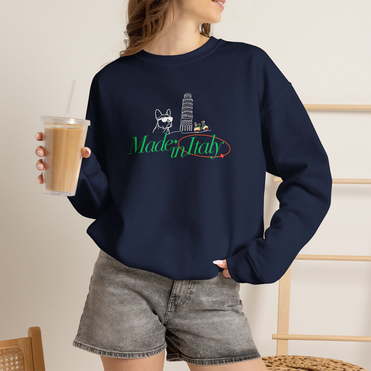 French Bulldog Pisa Vespa Sweatshirt, Italian Dog Lover Crewneck Pullover