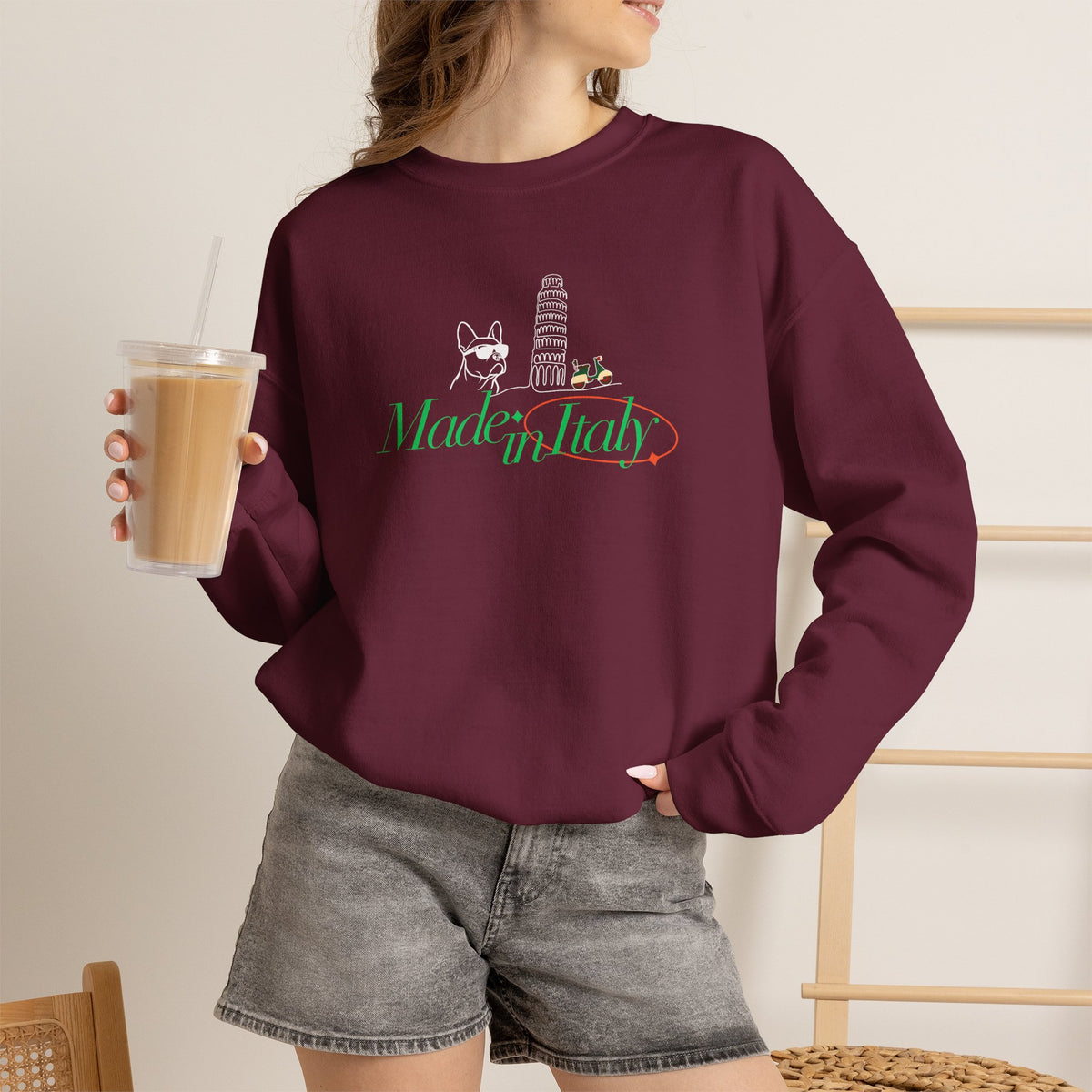 French Bulldog Pisa Vespa Sweatshirt, Italian Dog Lover Crewneck Pullover