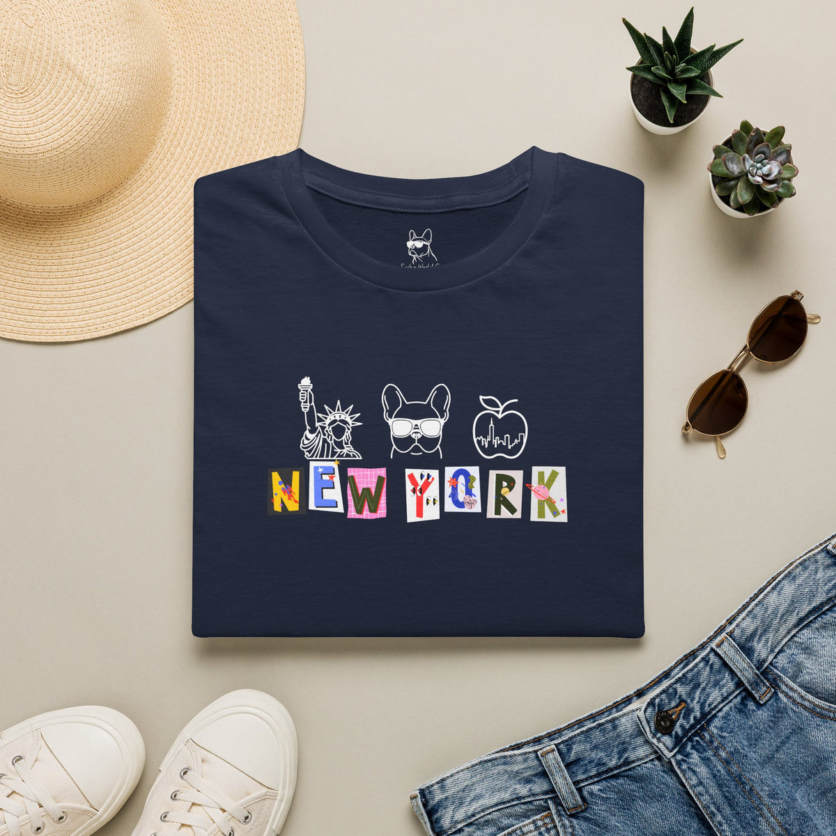 New York City Skyline Graphic Tee, Statue of Liberty Frenchie Shirt, Summer Top