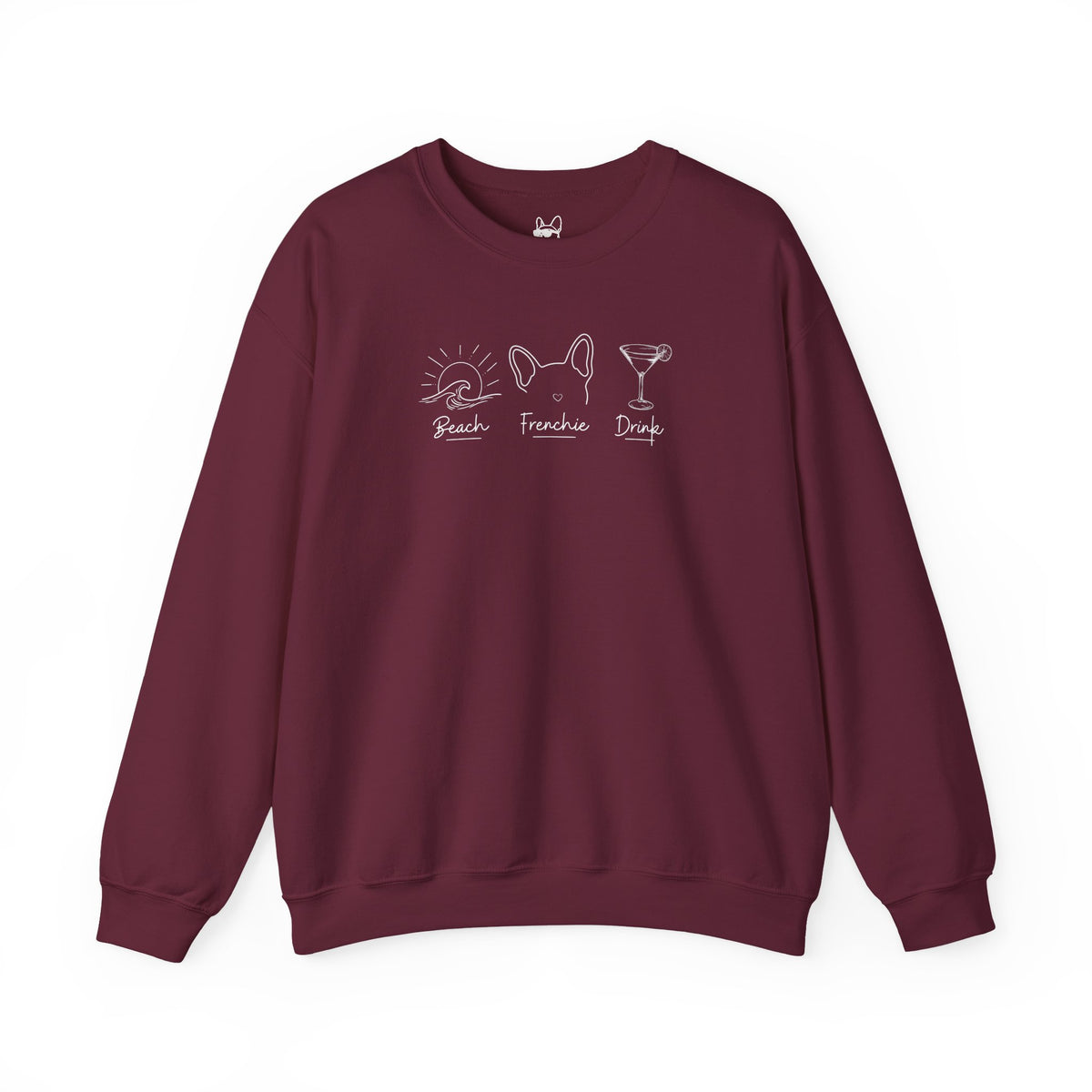 Beach Frenchie Drink Sweatshirt, Minimalist French Bulldog Crewneck, Summer Vacation Graphic Pullover