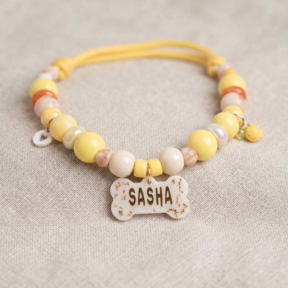 Lemon Drop Personalized Beaded Dog Collar with Custom Name Tag