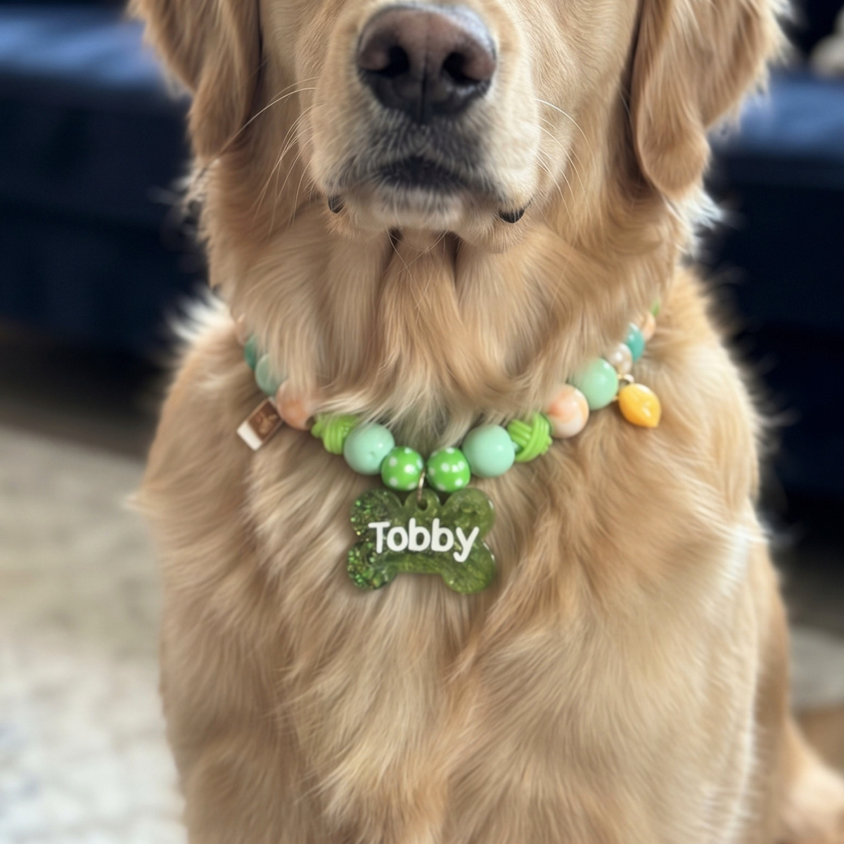 Matcha Latte Personalized Beaded Dog Collar with Custom Name Tag