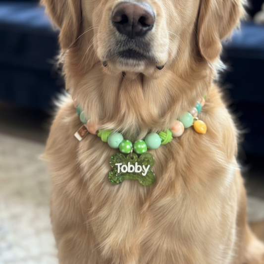 Matcha Latte Personalized Beaded Dog Collar with Custom Name Tag