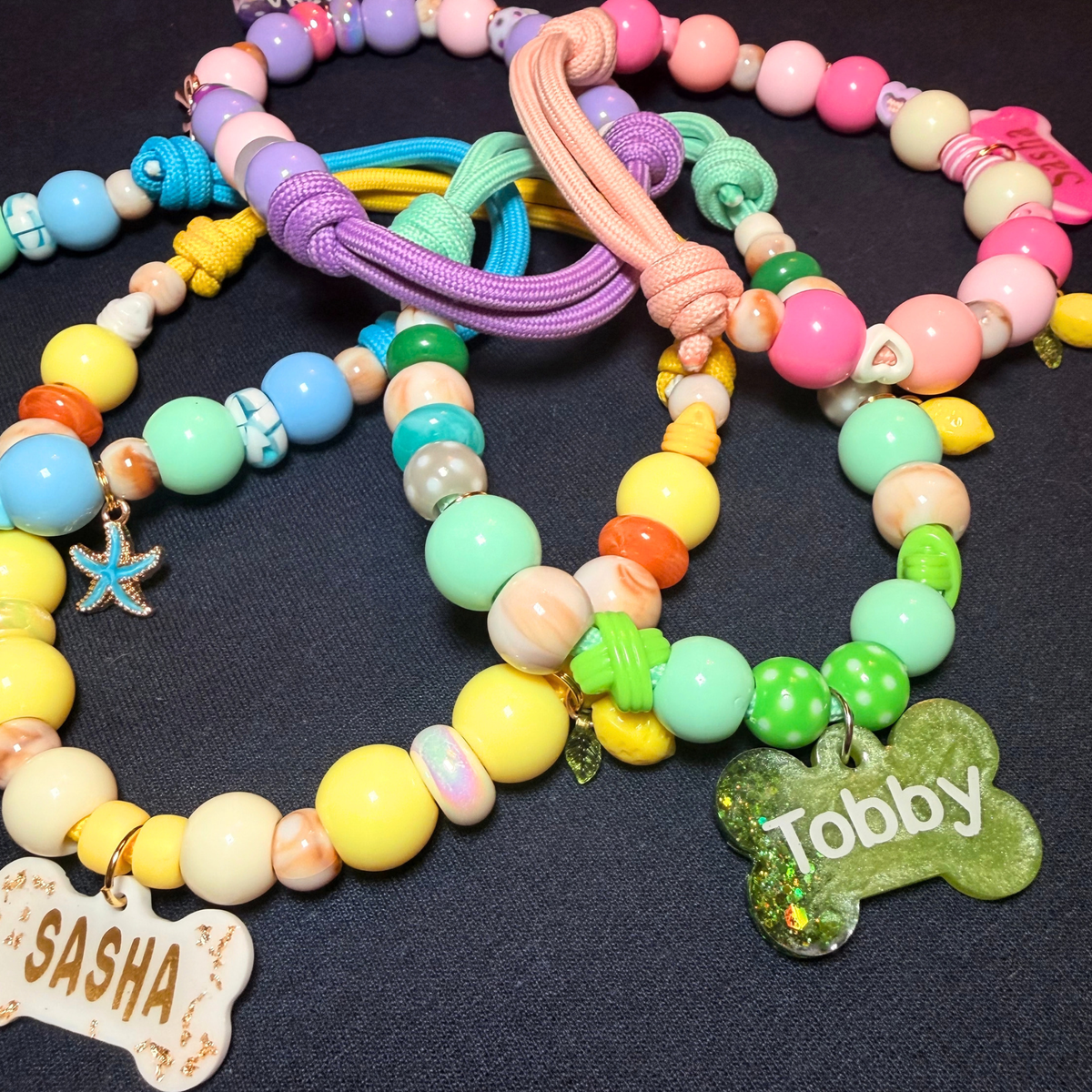 Lemon Drop Personalized Beaded Dog Collar with Custom Name Tag