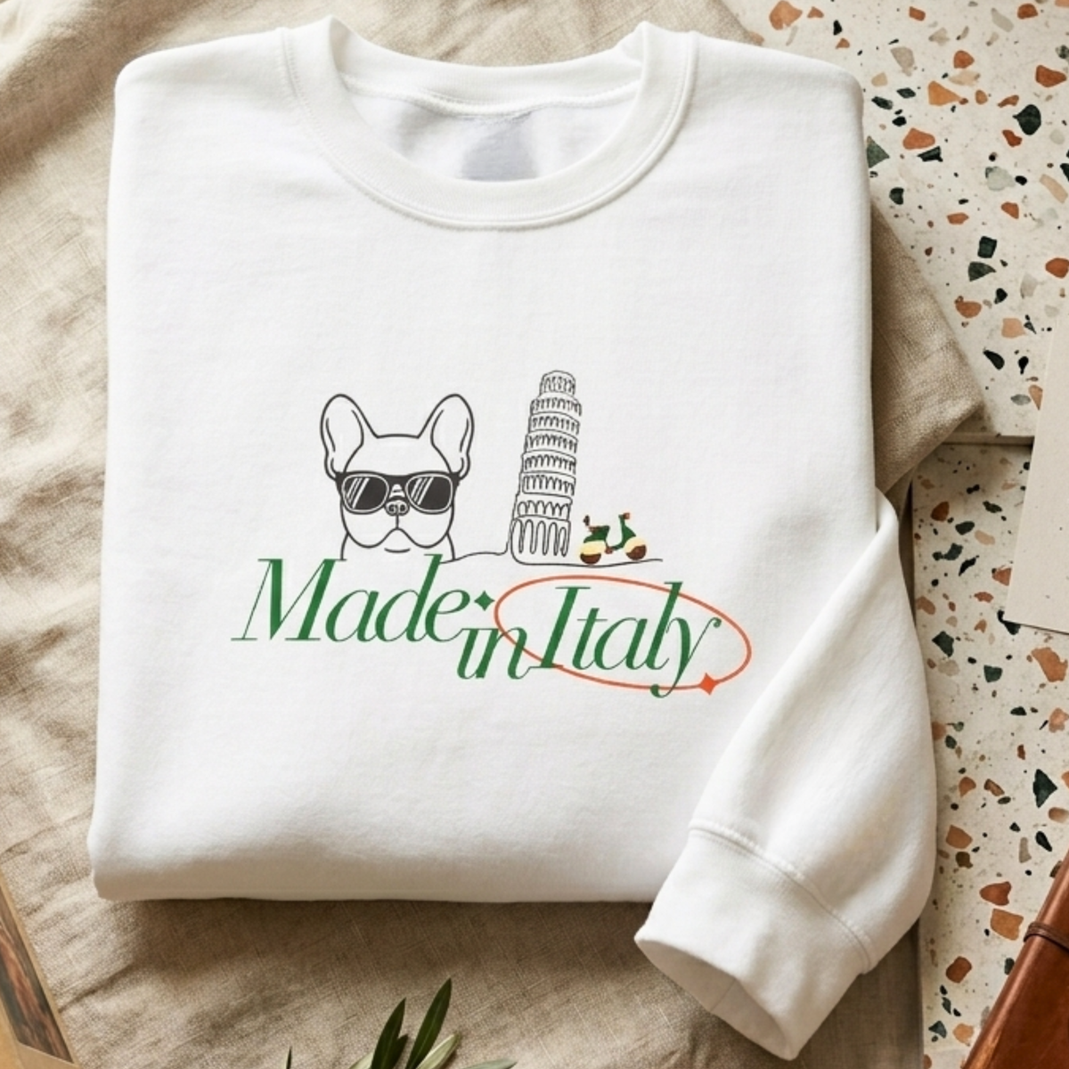 French Bulldog Pisa Vespa Sweatshirt, Italian Dog Lover Crewneck Pullover