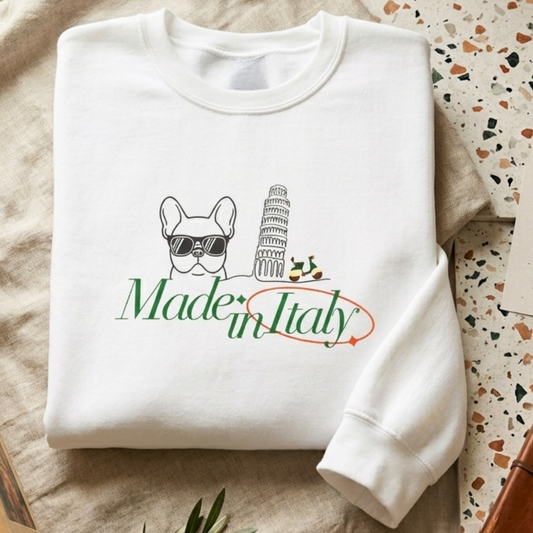 French Bulldog Pisa Vespa Sweatshirt, Italian Dog Lover Crewneck Pullover