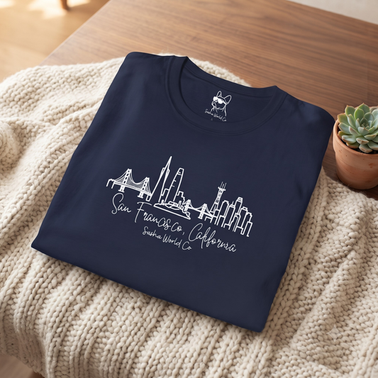 San Francisco Shirt, California Skyline Graphic Tee, Golden Gate Bridge Script Top, City Souvenir Travel Gift
