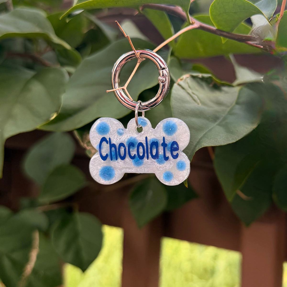 Personalized Glitter Resin Dog Tag, Custom Pet Name ID Charm (Double-Sided)