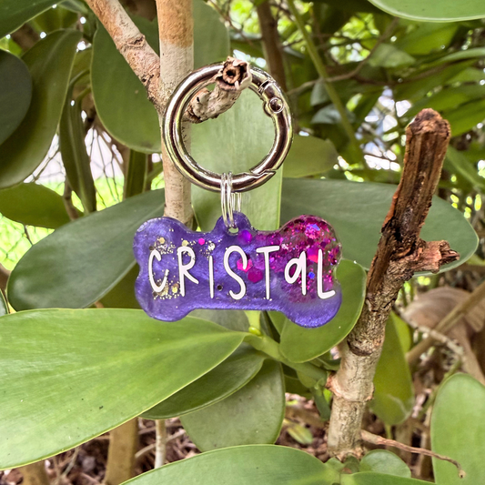 Personalized Glitter Marble Resin Dog Tag, Custom Pet Name Collar Charm (Double-Sided)