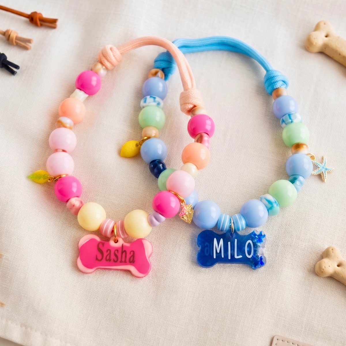 Lemon Drop Personalized Beaded Dog Collar with Custom Name Tag