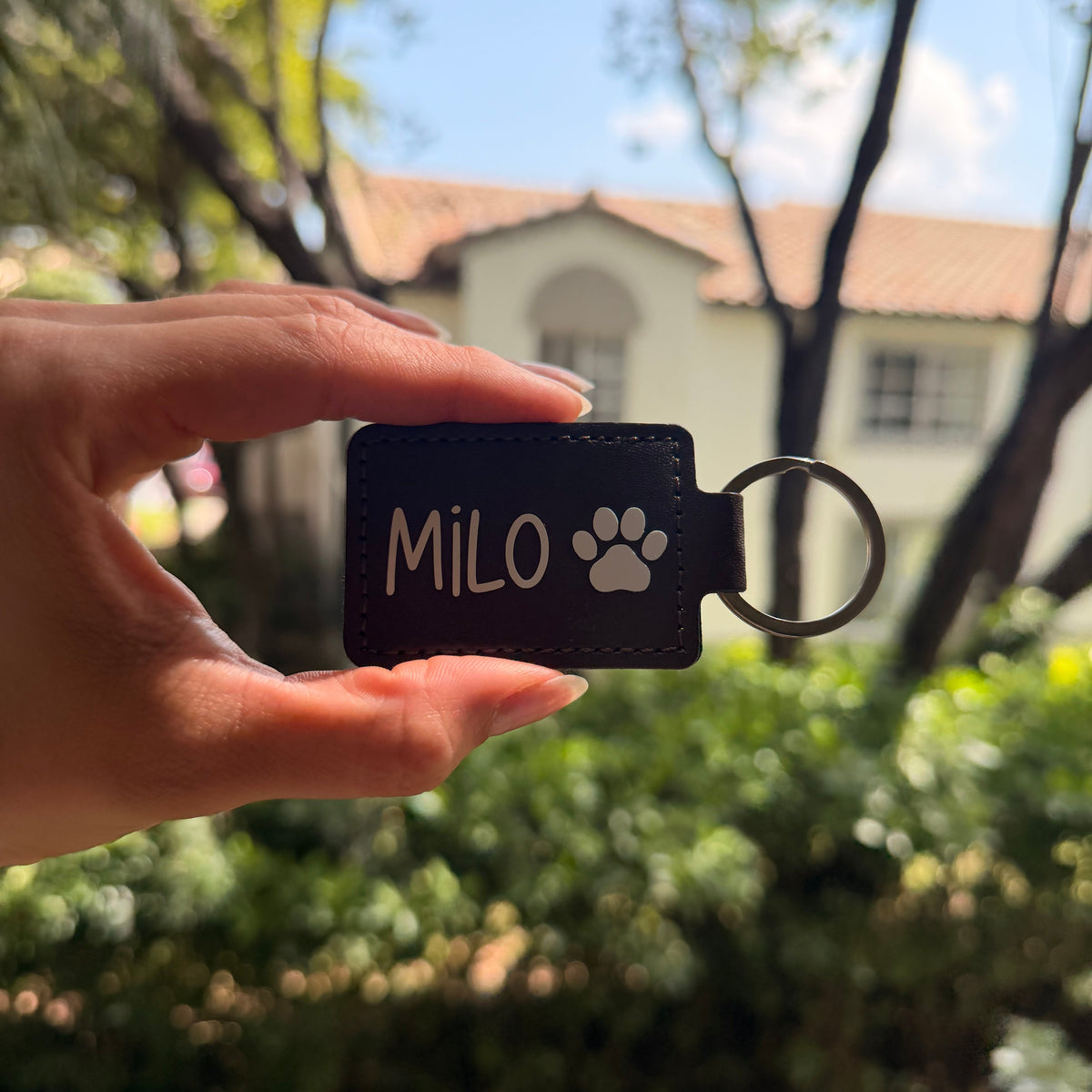 Goldendoodle Keychain Personalized, Custom Pet Name Faux Leather Tag, Two Sided Accessory