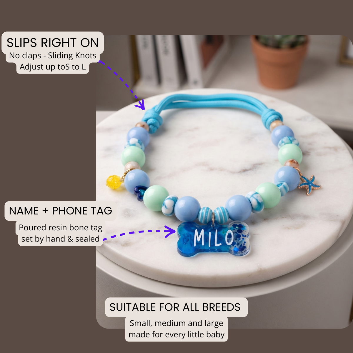 Lemon Drop Personalized Beaded Dog Collar with Custom Name Tag